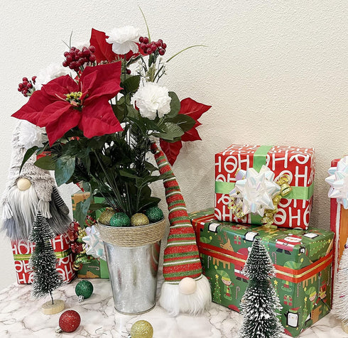 Admired By Nature 18 Stems Artificial Poinsettia Bouquet Fake Christmas Flower, Faux Velvet Poinsettia Carnation Christmas Bush For Home Decor, Ho...
