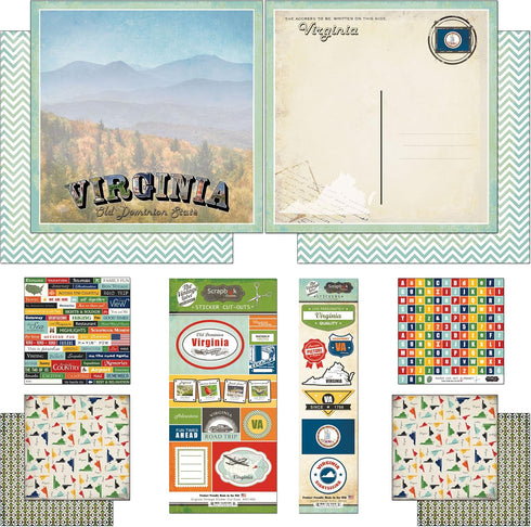 Scrapbook Customs Themed Paper and Stickers Scrapbook Kit, Virginia Vintage , 12 inch by 12 inch...