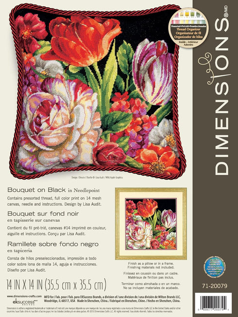 Wilton Dimensions Flower Bouquet on Black Needlepoint Embroidery Kit, 14" x 14", Multicolor...