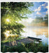 Ambesonne Landscape Shower Curtain, Fishing Pier by River in The Morning Clouds and Trees Nature Image, Cloth Fabric Bathroom Decor Set with Hooks...