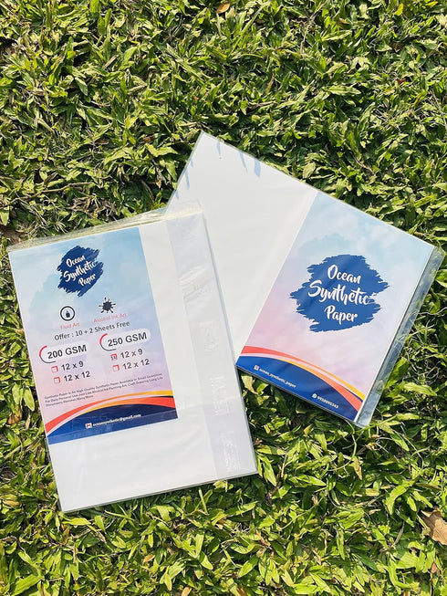 Ocean Synthetic Paper Alcohol Ink Paper | Paper for Alcohol Ink Art Painting | 330 microns/250 GSM | 10+2 Sheets | 100% Stain-Free, White, 12 x 9 ...