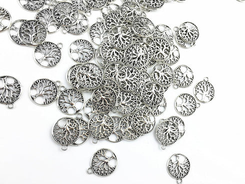 YYaaloa Pack of 50 Tree of Life Charms Jewelry Making Silver Charms Mixed Smooth Tibetan Silver Metal Charms Pendants DIY for Necklace Bracelet Je...