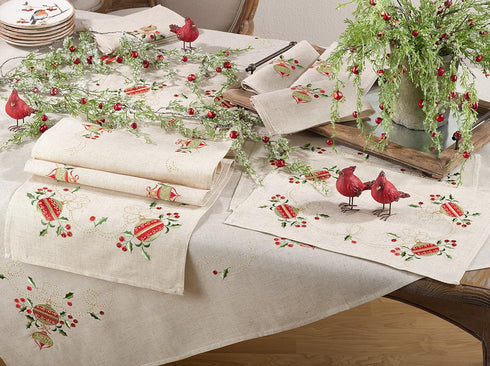 Saro Lifestyle Embroidered Ornament Design Linen Blend Placemat (Set of 4), Natural, 14"x20"...