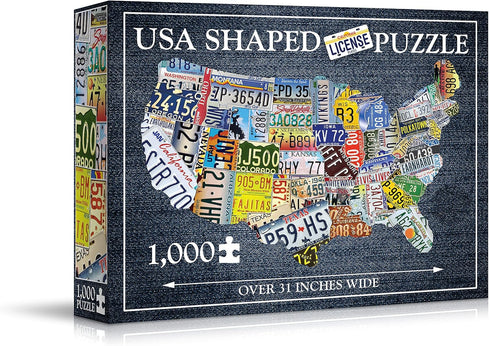 USA License Plate Map 1000 Piece Jigsaw Puzzle in the Shape of the US - 31 inches long - Cool Wall Art...