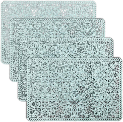 CAIT CHAPMAN HOME COLLECTION Solid Rigid Lace Vinyl Placemats (Blue Turquoise), Set of 4...