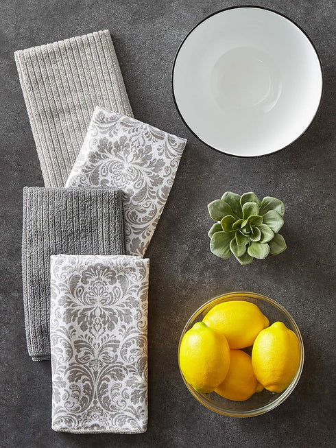 DII Cleaning Collection Multi-Purpose Microfiber, Gray Damask, Dishtowel Set...