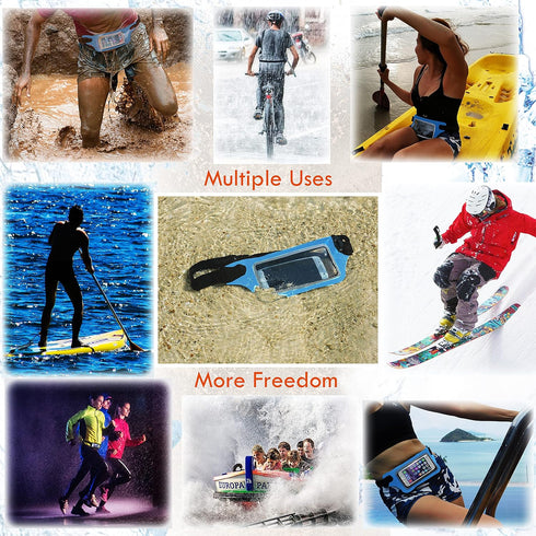 Ultimate Blue Waterproof Running Swimming Belt: Phone & Essentials Holder for Gym, Beach, Kayaking, Ski! Fits iPhone, Samsung - Touchscreen, IPX8 ...
