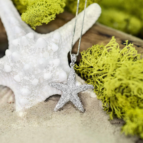Honolulu Jewelry Company Sterling Silver Textured Starfish Ocean Sea Life Necklace Pendant with 18" Box Chain...