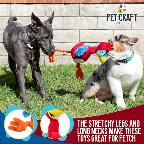 Pet Craft Supply Giggling Puffin & Parrot Multi Pack Interactive Dog Toys With Sound for Large Breed and Small Dogs Soft Chew Plush Dog Toy, Red B...