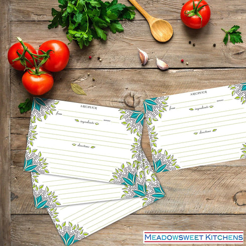 Meadowsweet Kitchens Recipe Card Set - 40 Double Sided Recipe Cards 4 x 6 Inch, Perfect Size Blank Cards for a Recipe Card Box, Make Your Own Pers...