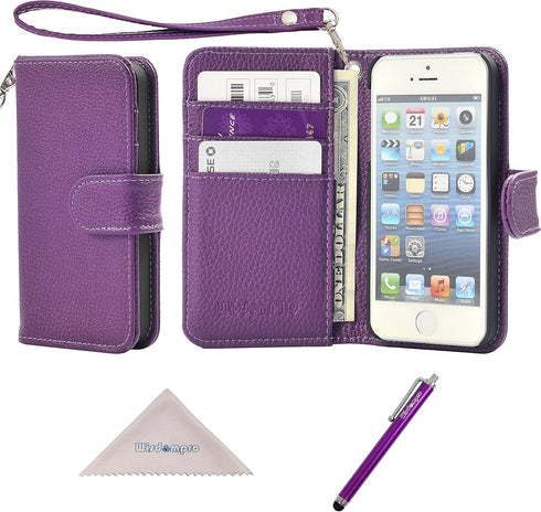 Wisdompro Wallet Case for iPhone 5, for iPhone 5s, for iPhone SE 2016, PU Leather Protective Phone Case Cover with Credit Card Slots and Magnetic ...