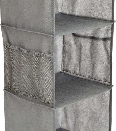 Amazon Basics 6-Tier Hanging Closet Shelf Organizer With Pockets, 8.5" D x 12" W x 9" H, Grey...