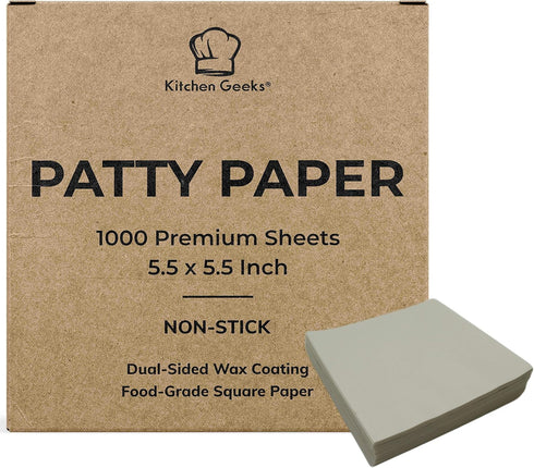 Kitchen Geeks Hamburger Patty Paper - 1000 Wax Paper 5.5 x 5.5 Inch Square Sheets For Burger Press Maker Patties, Baking, Candy...