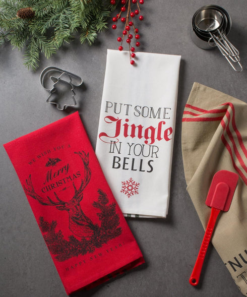 DII Holiday Collection Vintage Print Dishtowel Set, 18x28, Christmas Stag, 3 Piece...