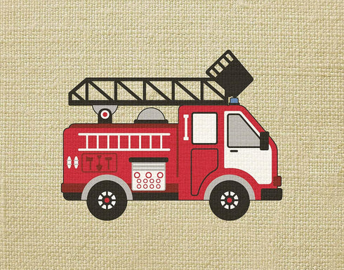 Artdash® exclusive Boy's Bedroom Art Prints: FIRE TRUCKS & Burlap (DR071) (8"×10")...
