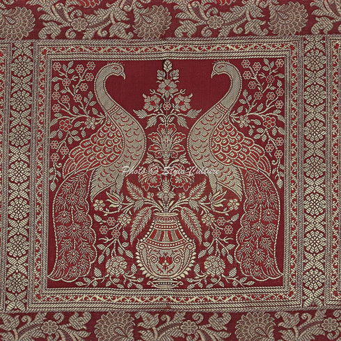 Bohemian Long Wedding Table Runner Coffee Gold Peacock Floral Brocade Jacquard Rectangle Home Decor Indian Dining Room Tablecloth | 60x16 Inches (...