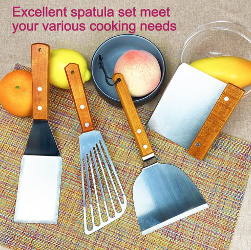 Spatula, Metal Spatulas Set, Stainless Steel Spatula, Fish Spatula Turner Cooking BBQ Grill Griddle Spatula, Metal Spatula for Cast Iron Skillet, ...