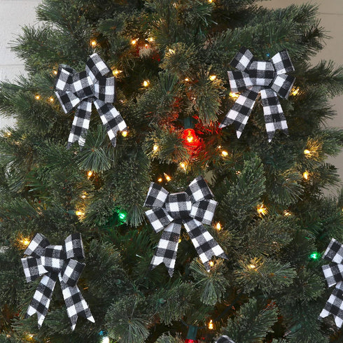 Iconikal Black Gingham Decorative Bows, 5 x 7 inches (White Buffalo Plaid) 12-Pack...
