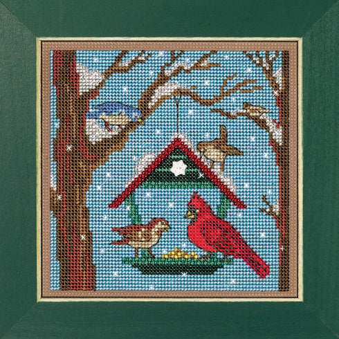 Mill Hill Bird Feeder Beaded Counted Cross Stitch Kit Buttons & Beads 2023 Winter Series MH142332, 5.25" x 5.25", Multi...