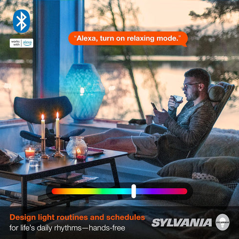 SYLVANIA Bluetooth Mesh LED Smart Light Bulb, One Touch Set Up, A19 60W Equivalent, E26, RGBW Full Color & Adjustable White, Works with Alexa Only...