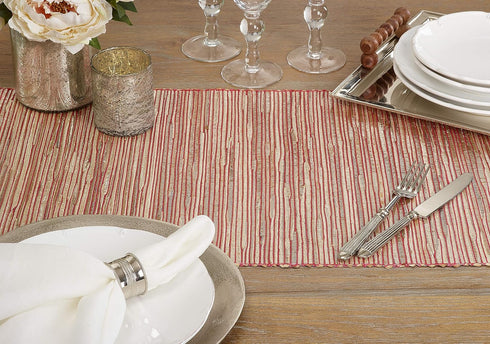 Saro Lifestyle Melaya Collection Shimmering Woven Nubby Table Runner, 14"x108", Rust...