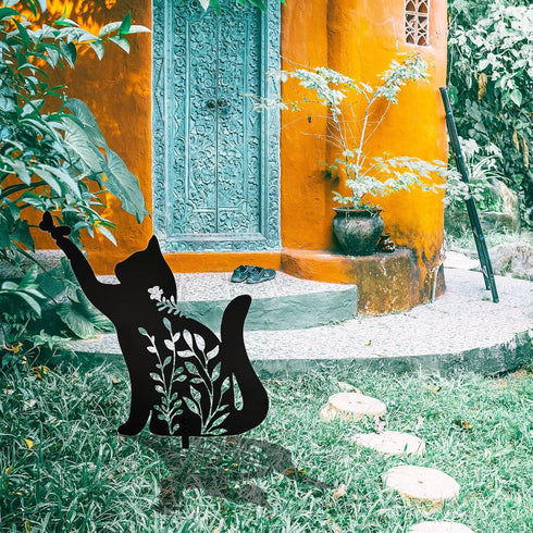Metal Black Cat Stake Garden Garden Statue, Yard Decoration Art Lawn, Cat Gifts for Cat Lovers, Outdoor Home Decoration Metal Animal Statue...