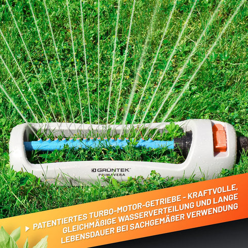 GRÜNTEK Oscillation Sprinkler PRIMAVERA up to 3617 ft² Irrigation Area, Blasting Width Up to 69x49ft., Oscillating Sprinkler for Lawn, Plants, Gar...