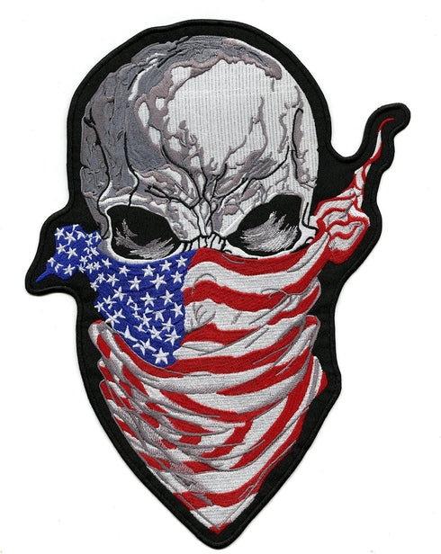 Ruthless Halfskull Patch 11.5" | Skeleton Embroidered American Flag Bandana Skull Patriotic Biker Emblem | Large Iron On - by Nixon Thread Co....