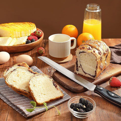 Little Cook Bread Knife with Cover, 10 inch serrated bread knife for homemade bread, German Stainless Steel brisket knife, Bread Cutter Ideal for ...