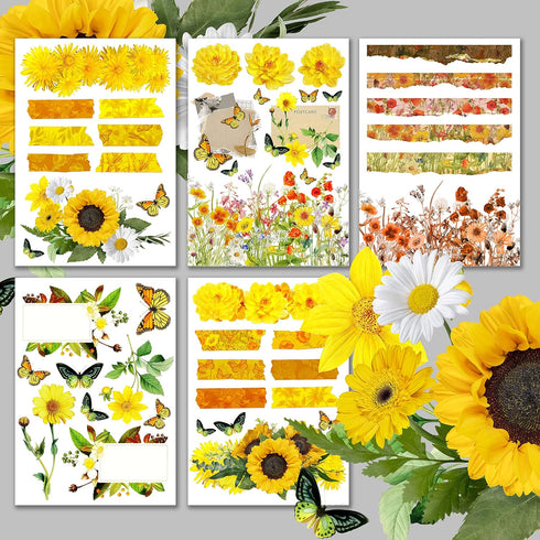 Decoupage Paper Pack (15 Sheets 8"x11") Bright Summer Flowers and Butterflies HANATABA Vintage Art Deco Styled Ephemera Pictures for Decoupage Cra...