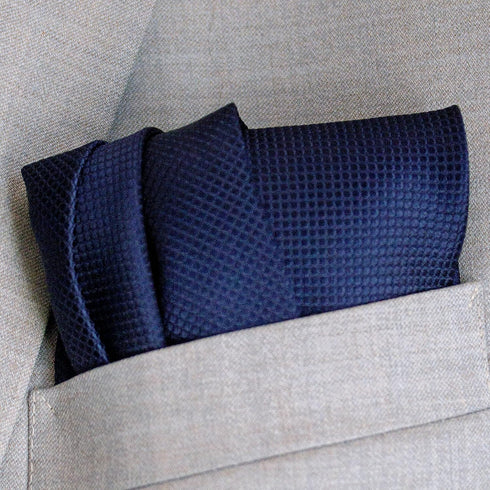 Deluxe Navy Silk Jacquard Pocket Square by Royal Silk - Premium 34-momme, 6-Ply Silk -100% Silk...