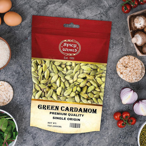 Spicy World Whole Green Cardamom Pods 7 Oz Large Bag (200g) - Natural Spice, Vegan, Large, Aromatic - By Spicy World...