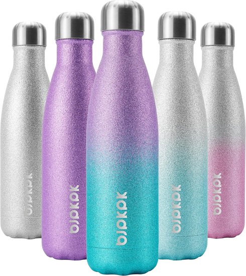 BJPKPK 17oz Insulated Water Bottles Stainless Steel,Sports Water Bottles Keep Cold for 24 Hours and Hot for 12 Hours,BPA Free,Glitter Purple Green...