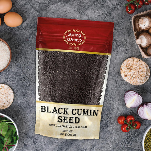Spicy World Black Cumin Seeds 7oz - Nigella Sativa - Resealable bag | Whole Seed (Kalonji) Great for Health, Making Black Seed Oil & More!...
