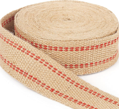 ZAIONE 10 Yards Width 2" Roll Natural Burlap Red Line Jute Webbing Ribbon Upholstery Chair Webbing Tape for Outdoor DIY Gear Repai (Red Stripes)...