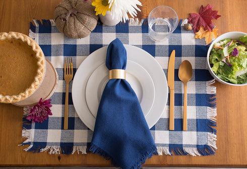 DII Heavyweight Fringed Check Tabletop Collection, Placemat Set, 13x19, Navy, 6 Piece...
