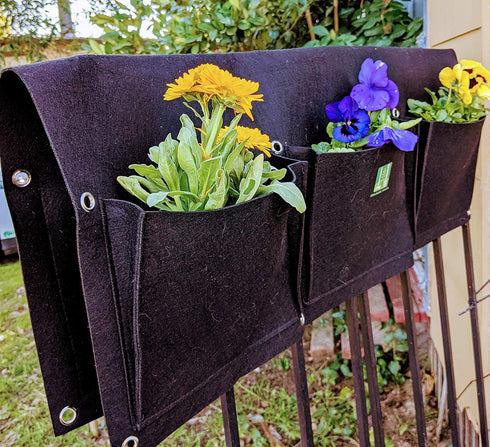 Cloth 6 Pocket Saddlebag Hanging Fence Fabric Bag Planter -Hangs Flowers on Both Sides of The Fence for Patio, Deck, Railing. Perfect for flowers,...