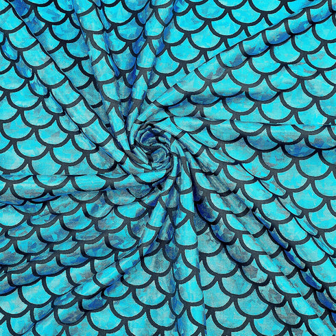 FINGERINSPIRE Mermaid Scales Fabric 39.4x59inch Dark Cyan Hologram 2 Way Stretch Fish Scale Fabric Sparkly Spandex Mermaid Printed Fish Scale Stre...