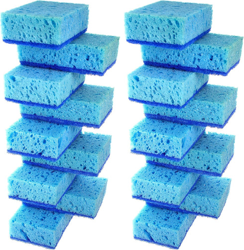 Blue Multi Use Scrub Sponge. Made in Europe. 18 Pack, 4.3x2.8x1.4 inches. Heavy Duty and Non Scratch Fiber. Odorless, Durable. Delicate Scouring S...