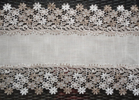 Sophisticated Floral Lace Dresser Scarf 65" Neutral Earth Tones or Mantel Scarf Table Runner...