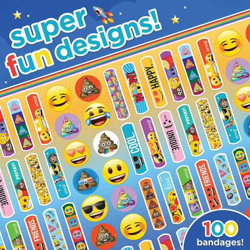 Emoji Kids Assorted Bandages, 100 ct | Wear Like Stickers, Super Fun Designs, Adhesive Bandages for Minor Cuts, Scrapes, Burns. Easter Basket Stuf...