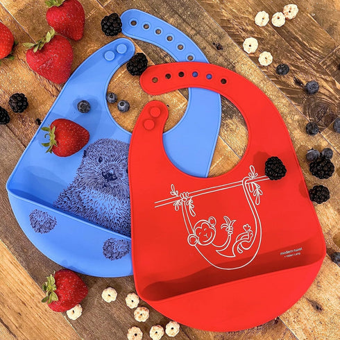 modern-twist Bucket-Bib 100% Food-Grade Silicone, Waterproof and Reusable, Curious Otter – Sea Blue...