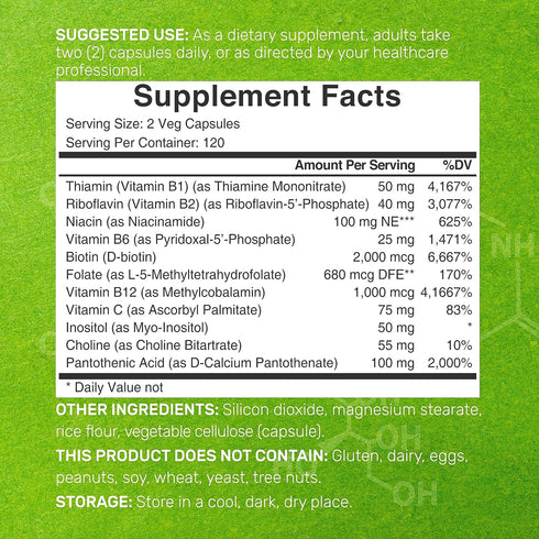 Bioactive Vitamin B Complex | 240 Veggie Capsules - Methylated B Vitamins & Esterified Vitamin C, High Potency & Easy Absorption – Immune, Energy,...