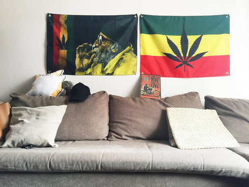 KINO Homie Jamaica Reggae Style Leaf Decorative Tapestry Flag Bar Club Tattoo Shop Banner Wall Hanging (37.7x25in, Leaf)...