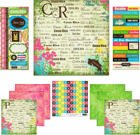 Scrapbook Customs Themed Paper and Stickers Scrapbook Kit, Costa Rica Paradise, 12 inch by 12 inch...