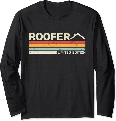 Retro construction worker handyman roofing dad for men Long Sleeve T-Shirt...