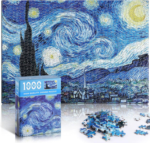 Starry Night Puzzle 1000 Pieces Van Gogh Mini Puzzle for Adults Artwork Jigsaw Puzzle Family Game...