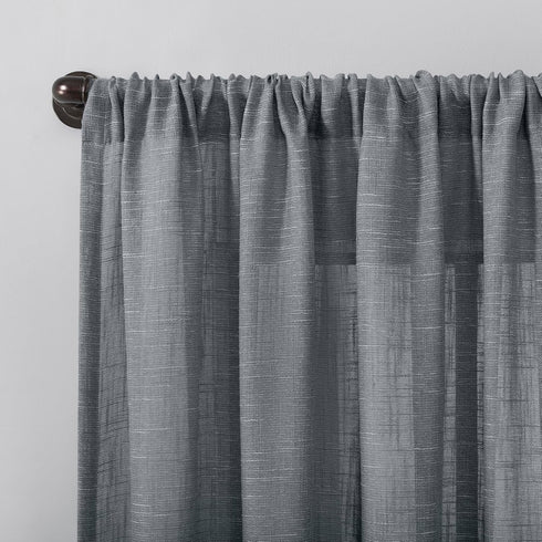 Clean Window Basketweave Anti-Dust Allergy/Pet Friendly Sheer Curtain Panel, 50" W x 96" L, Vintage Blue...