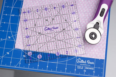 The Quilted Bear Quilting Rulers - Transparent Acrylic Non Slip Quilting, Patchwork & Sewing Ruler with Clear Black Lines & 30, 45 & 60 Degree Ang...