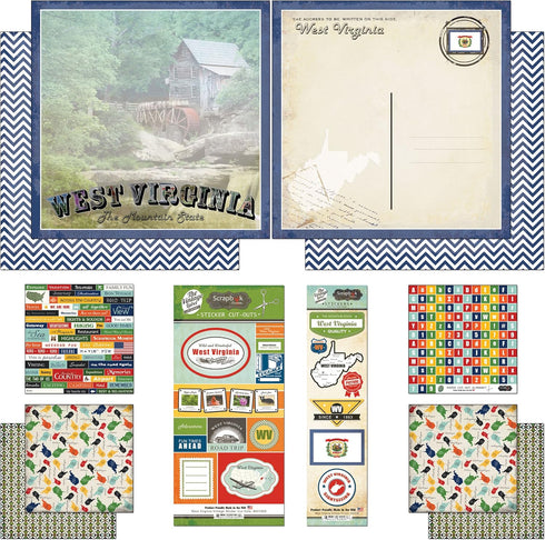 Scrapbook Customs Themed Paper and Stickers Scrapbook Kit, West Virginia Vintage...